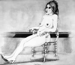 Bruno Caruso - Modella seduta (china e acquarello su carta, 1970)